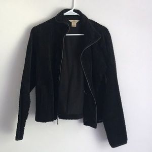 Wool rich black fuzzy zip up jacket